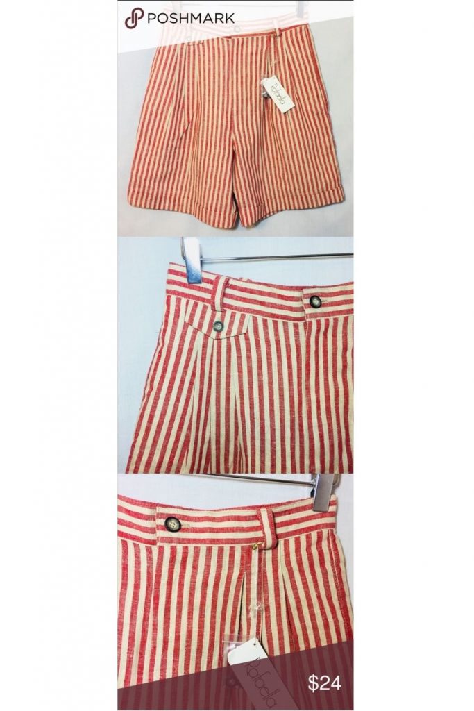 a pair of orange striped shorts for sale on poshmark