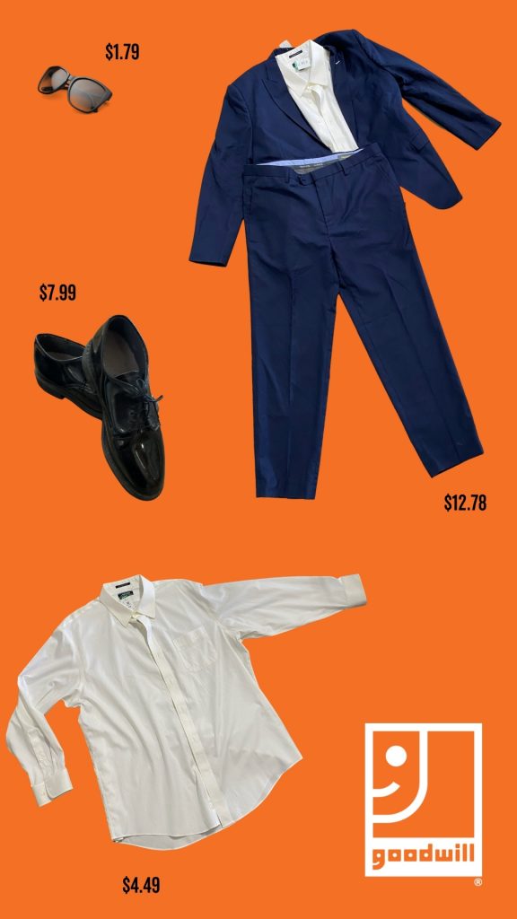 pieces of an FBI Costume on an orange background