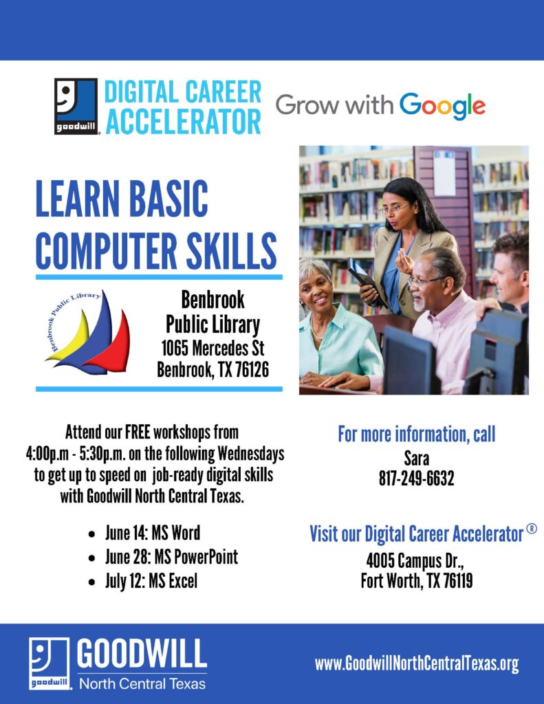 FREE Basic Computer Classes at the Benbrook Public Library | Goodwill ...