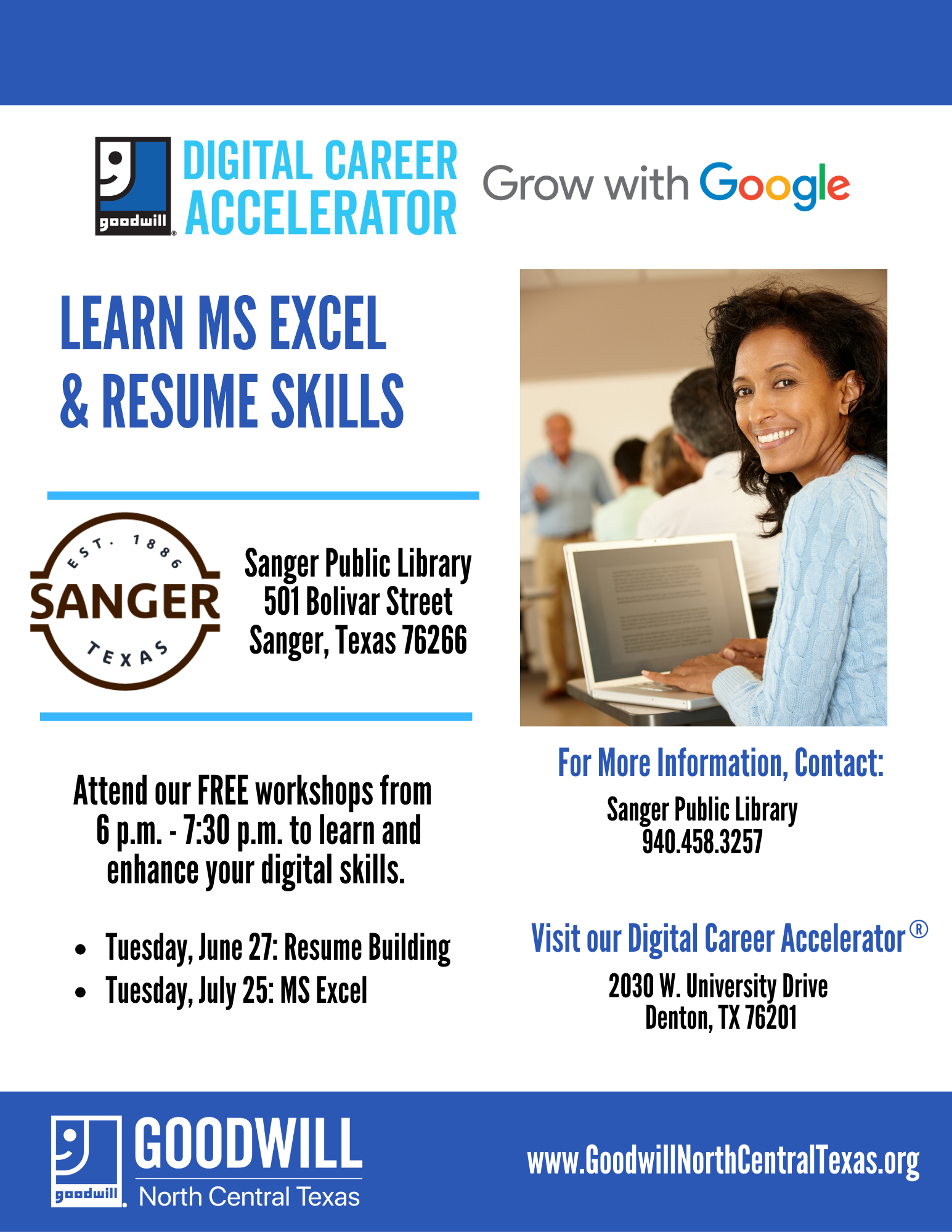 Microsoft Excel Class At The Sanger Public Library Goodwill North Microsoft excel class at the sanger public library goodwill north