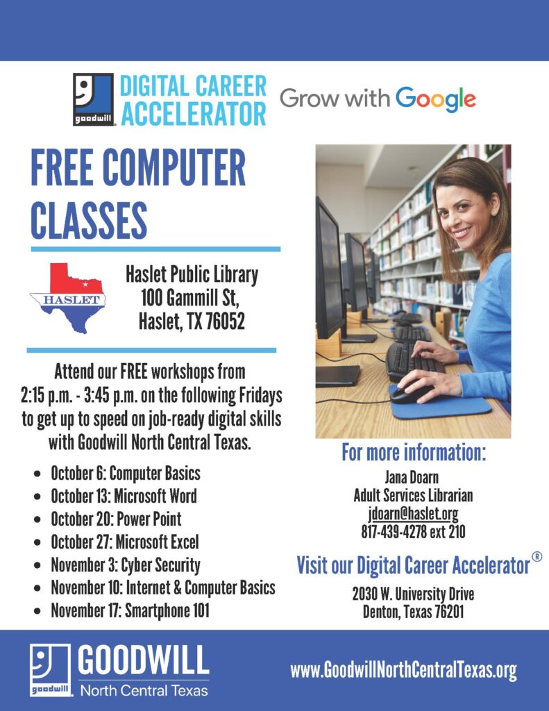 Haslet Library Computer Classes at the Haslet Public Library | Goodwill North Central ...